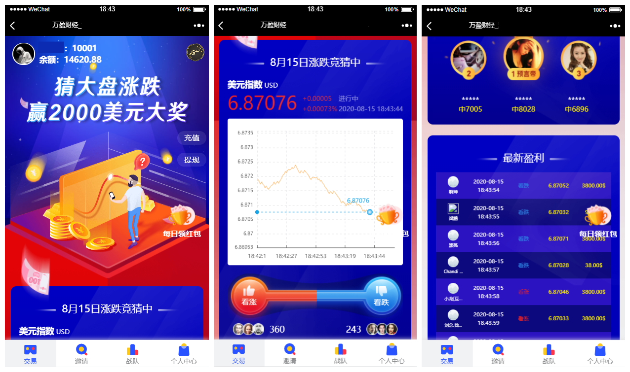 【USDT指数涨跌】蓝色UI二开币圈+万盈财经币圈+充值提现+K线正常+大盘涨跌竞猜插图2
