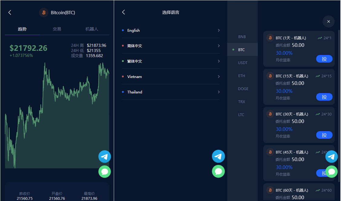 5国语言BTC虚拟币质押投资理财_定期存币收益_加密货币机器人量化交易系统源码_内附搭建教程插图5