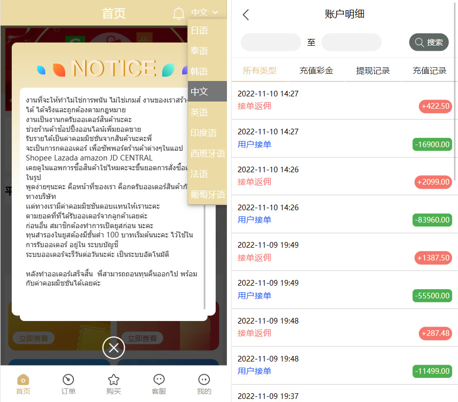 9国语言+9套UI海外多语言刷单抢单源码插图3